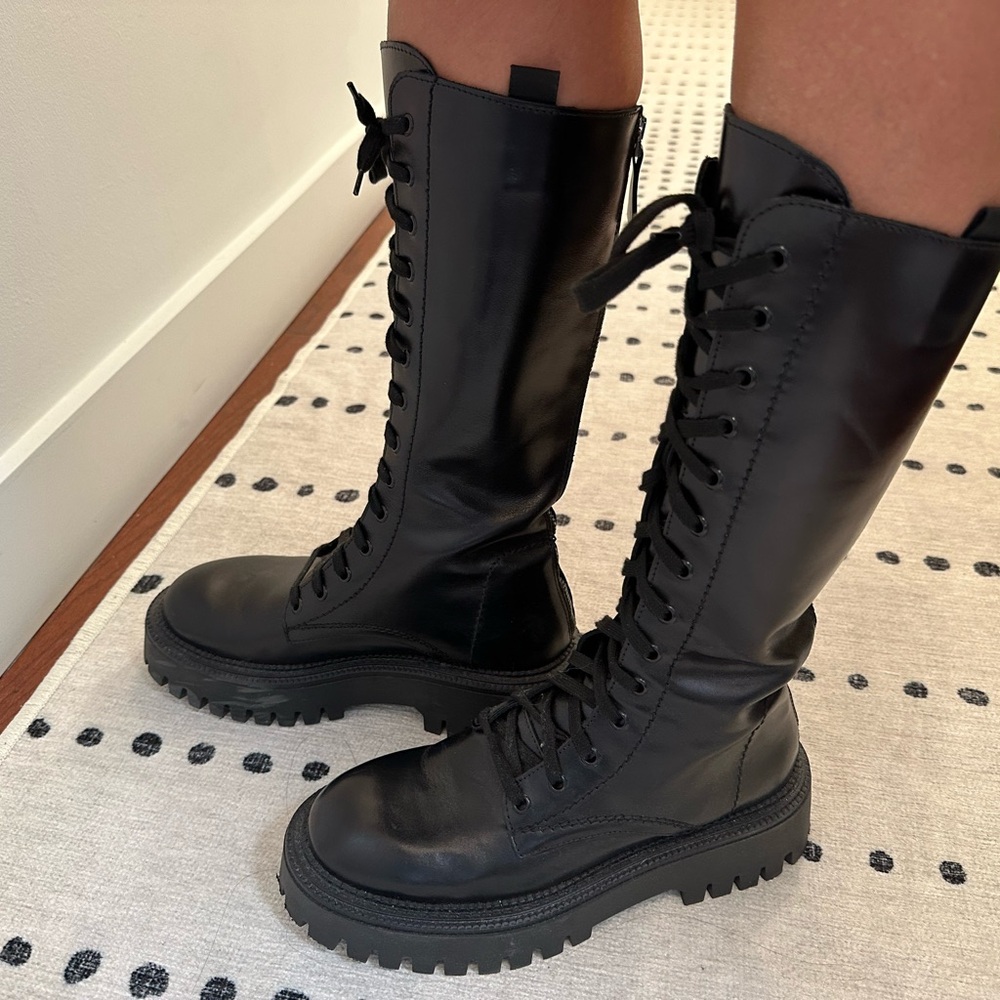 Black Lace-Up Combat Boots